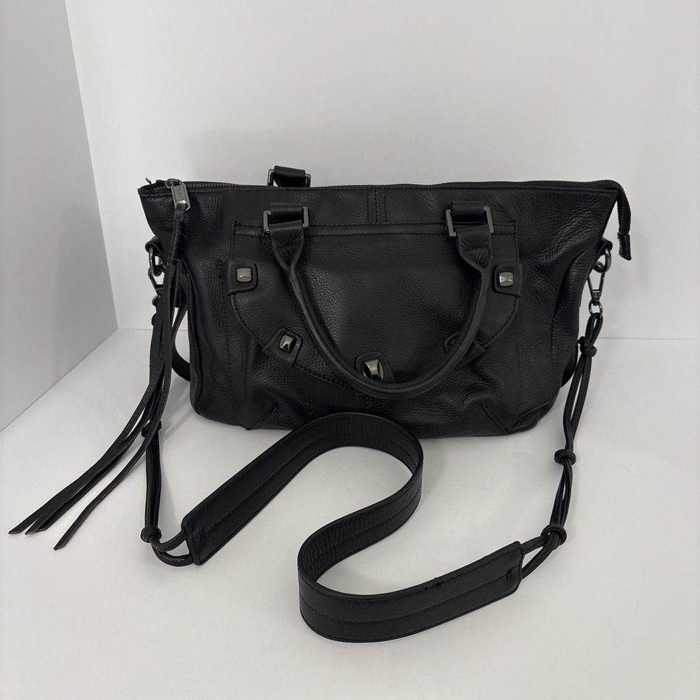 JOE'S Jeans Black 100% Genuine Leather Purse Handbag Studded & Tassle Accents